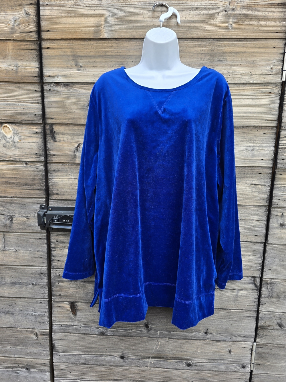 Woman Within Velour Scoop Neck Long-Sleeve Top - Blue